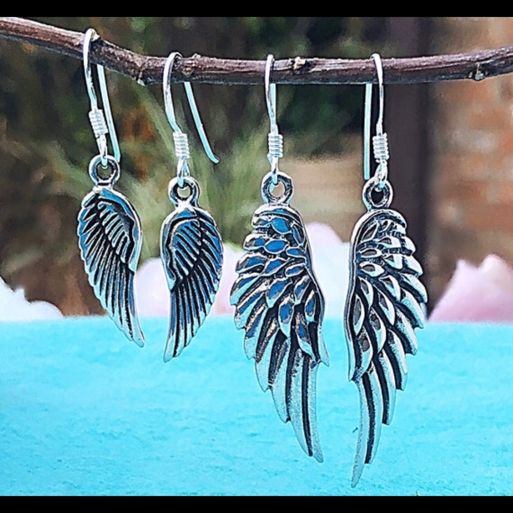 Sterling Angel Wing Dangle Earrings, NWT, Detailed